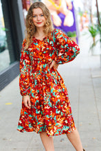 Date Night Ready Burgundy Rust/Jade Floral Print Midi Dress