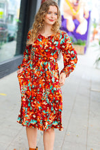 Date Night Ready Burgundy Rust/Jade Floral Print Midi Dress