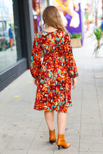 Date Night Ready Burgundy Rust/Jade Floral Print Midi Dress