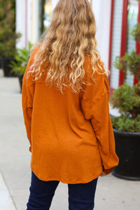 Only For You Rust Waffle Button Down Oversized Shacket