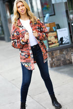 Trendy Rust Aztec Print Button Down Brushed Shacket