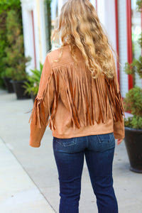 Festival Ready Camel Vegan Suede Fringe Jacket