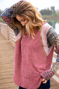 Mauve Color Block Jacquard Braid Top