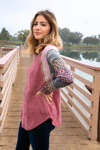 Mauve Color Block Jacquard Braid Top