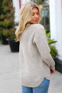 All Put Together Taupe Waffle Knit Hi-Low Sweater