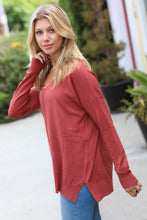 Hello Beautiful Rust Front Seam V Neck Sweater