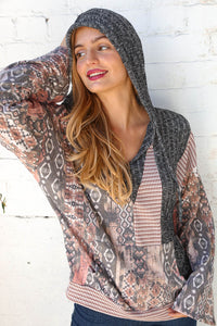 Vertical Boho Print Jacquard French Terry Hoodie