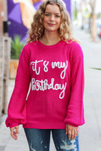 Pretty in Pink Embroidery "It's My Birthday" Chunky Knit Top