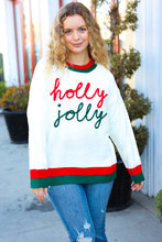 Hohoho Red & Green "Holly Jolly" Lurex Embroidered Sweater