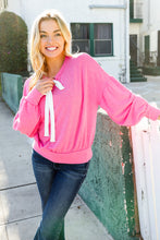 Pretty In Pink French Terry Bow Tie Drop Shoulder Pullover