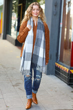 Keep Me Cozy Charcoal Grey Check Fringe Scarf