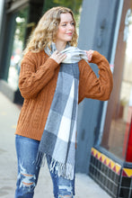 Keep Me Cozy Charcoal Grey Check Fringe Scarf