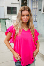 You Got This Solid Fuchsia Textured Flutter Sleeve Blouse