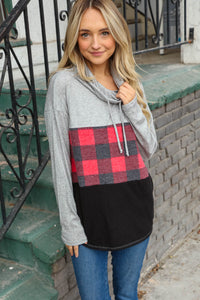 Plaid and Grey Cashmere Feel Turtleneck Top