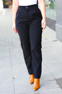 Going Your Way Black Corduroy High Rise Tapered Leg Pants