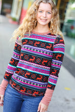 Festive Black & Fuchsia Christmas Print Thermal Top