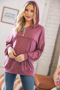 Mauve Two-Tone Leopard Print Lace Up Hoodie