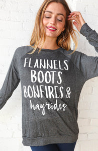 "Flannel, Boots, Bonfires"" Graphic Tee