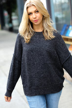 Stay Awhile Charcoal Drop Shoulder Melange Sweater