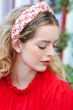 Cream Gold & Red Knit Top Knot Headband