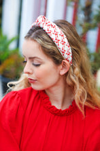 Cream Gold & Red Knit Top Knot Headband