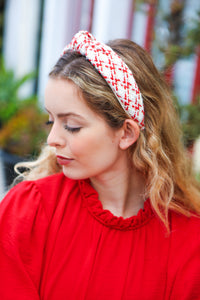 Cream Gold & Red Knit Top Knot Headband