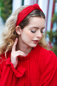 Red Knit Top Knot Headband