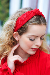 Red Knit Top Knot Headband