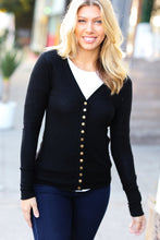 Day On The Town Black Snap Button Rib Detail Cardigan