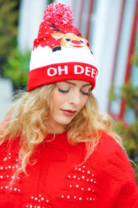 "Oh Deer" Rudolph Reindeer Pom-Pom Beanie