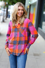 Orange & Magenta Jacquard Plaid Button Up Shacket