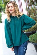 Be Merry Hunter Green Frill Mock Neck Crinkle Top