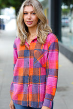 Orange & Magenta Jacquard Plaid Button Up Shacket