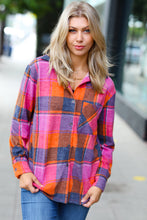 Orange & Magenta Jacquard Plaid Button Up Shacket