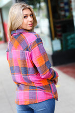 Orange & Magenta Jacquard Plaid Button Up Shacket