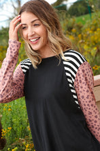 Leopard Stripe Long Sleeve Raglan Color Block Top