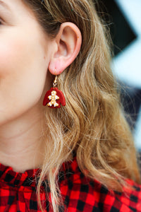 Gingerbread Man Sweater Clay Dangle Earrings