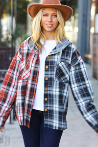 All Put Together Rust/Charcoal Plaid Colorblock Hoodie Shacket