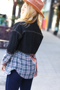 Seize The Day Black Denim & Plaid Cut Edge Jacket