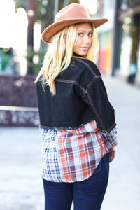 Seize The Day Black Denim & Plaid Cut Edge Jacket