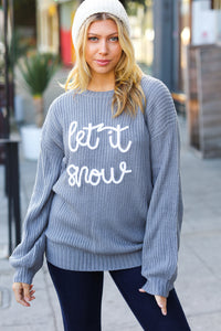 Take Me In Grey Embroidery "Let It Snow" Lurex Sweater