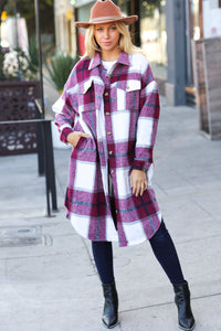 Eyes On You Burgundy Plaid Longline Jacket