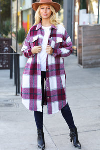 Eyes On You Burgundy Plaid Longline Jacket