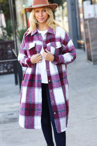 Eyes On You Burgundy Plaid Longline Jacket