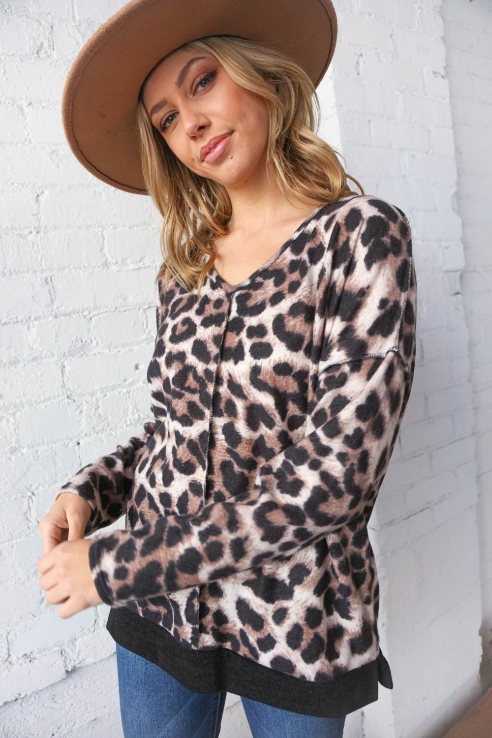 Leopard Print French Terry Reverse Stitch Top