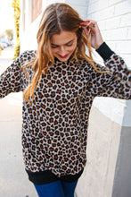 Animal Print Black Rib Knit Hemline French Terry Pullover