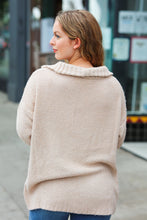 Feeling It Taupe Half Zip Collared Knit Sweater