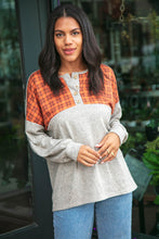 Plaid Cashmere Feel Two Tone Button Down Top