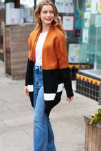 Layer Me Up Rust & Black Color Block Knit Open Cardigan