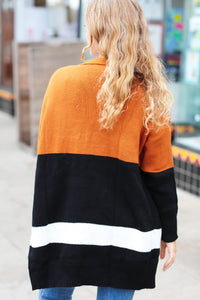 Layer Me Up Rust & Black Color Block Knit Open Cardigan